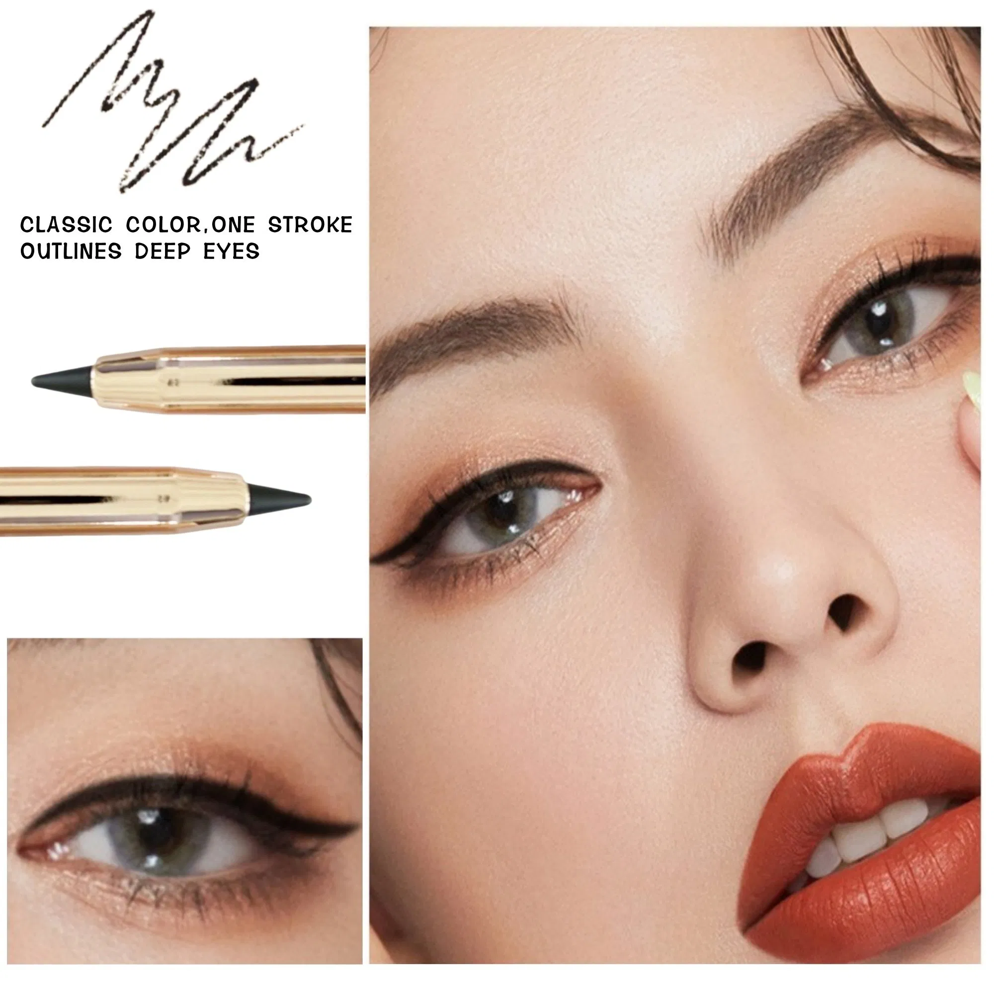 Gold Tube Waterproof Dark Brown Black Retractable Eyeliner Pencil Organic Vegan Gel Creamy Eyeliner