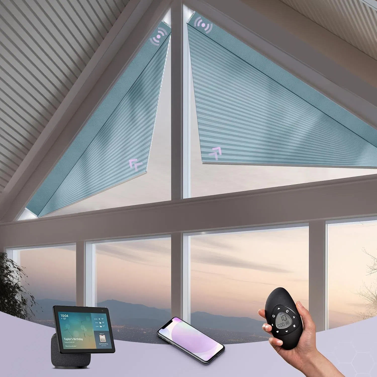 Luxurious Fashion Fabric Cellular Smart Control Irregular Honeycomb Blinds for Indoor Windows