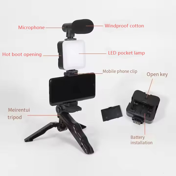 Selfie Stick Stand Microphone Lighting Tripod Phone Handheld Bracket Remote Video Shooting Camera Light Ay49 Vlogging Kit