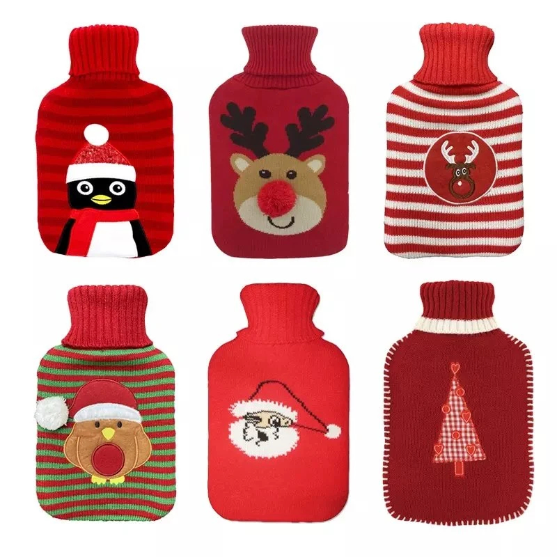 Christmas Personalized Embroidered Cotton Knitted Rubber Hot Water Bottle Bag Cover Custom