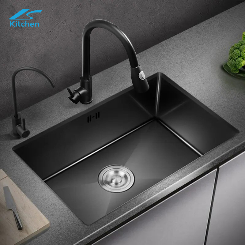 Double Smart Stainless Steel Handmade Large Basin Waterfall Faucet Kitchen Sink Black Waterfall Sink