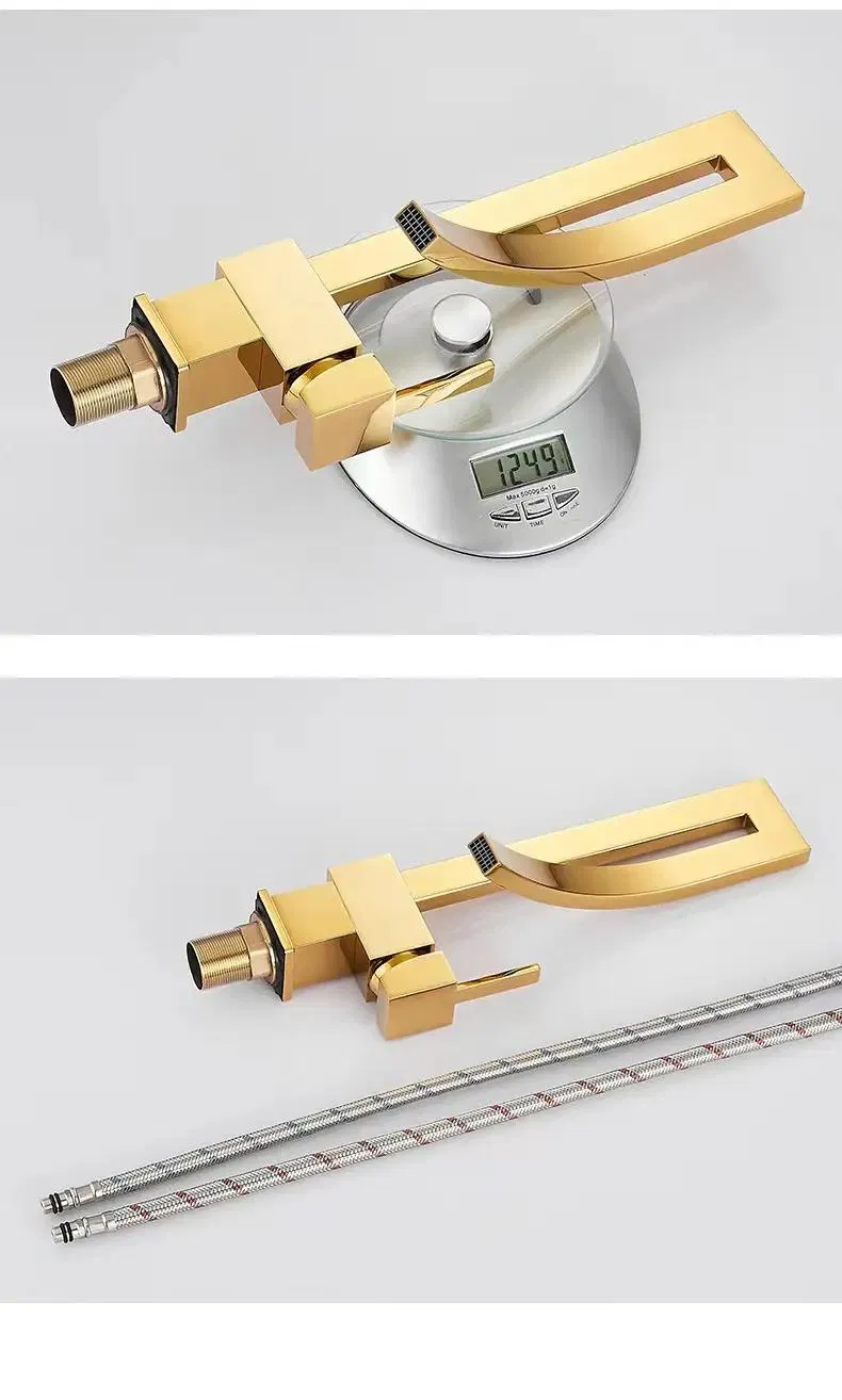 Luxury Full Brass Polished Gold Washroom Creative Art Waterfall Basin Faucet