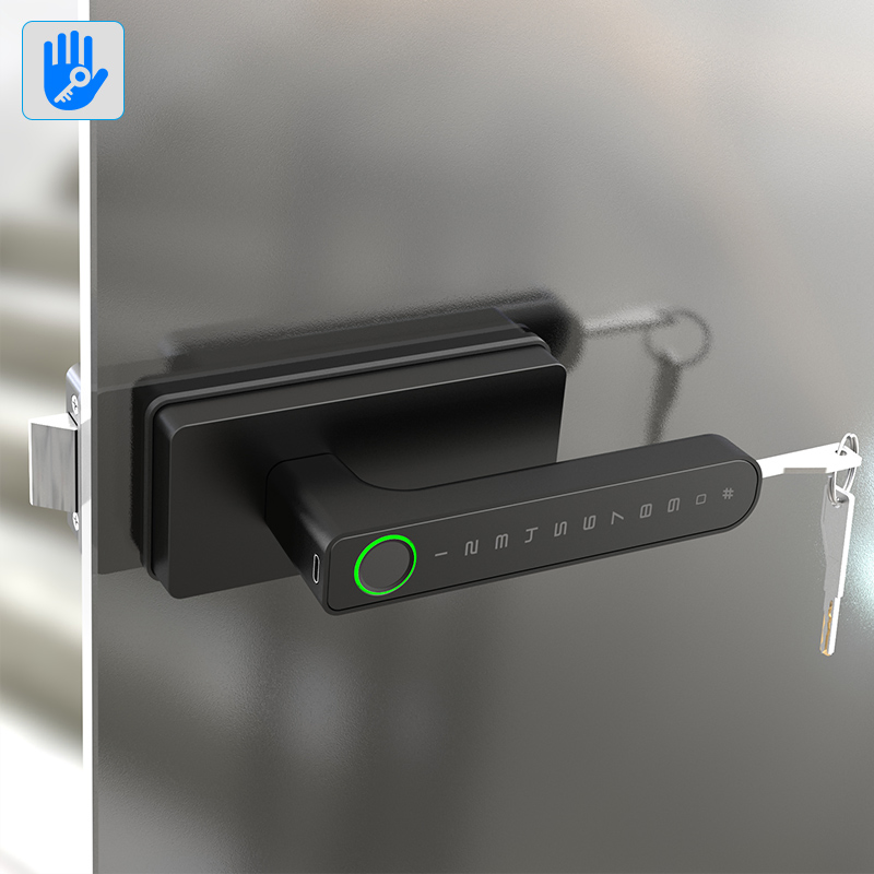Fingerprint Aluminum Electric Sliding Glass Door Locks Unlock by Ttlock APP Password Card Keys