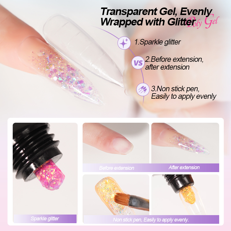 R S Nail Best Selling 30g Colorful Glitter Poly Gel 24 Colors Soak off Glitter Extension Gel