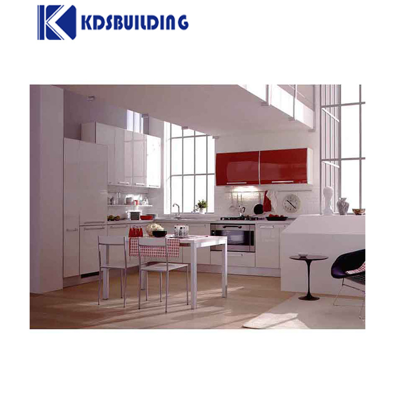 Custom Modular Modern Glossy White Lacquer Furniture Set with Marble Island Kitchen Cabinets