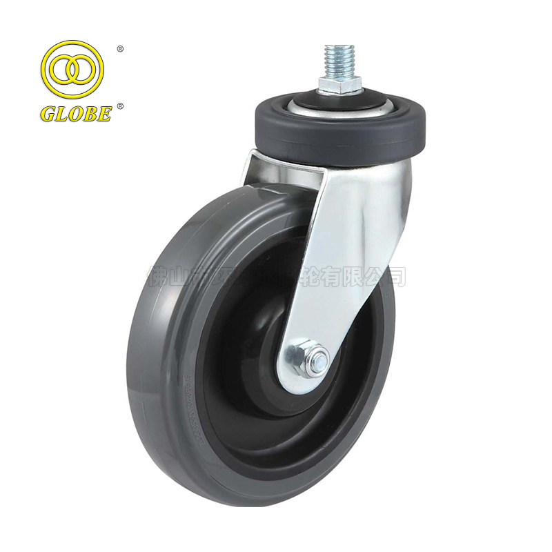 Globe Wholesale 4" Stem Thread Polyurethane Shopping Trolley Cart Caster PU Wheels