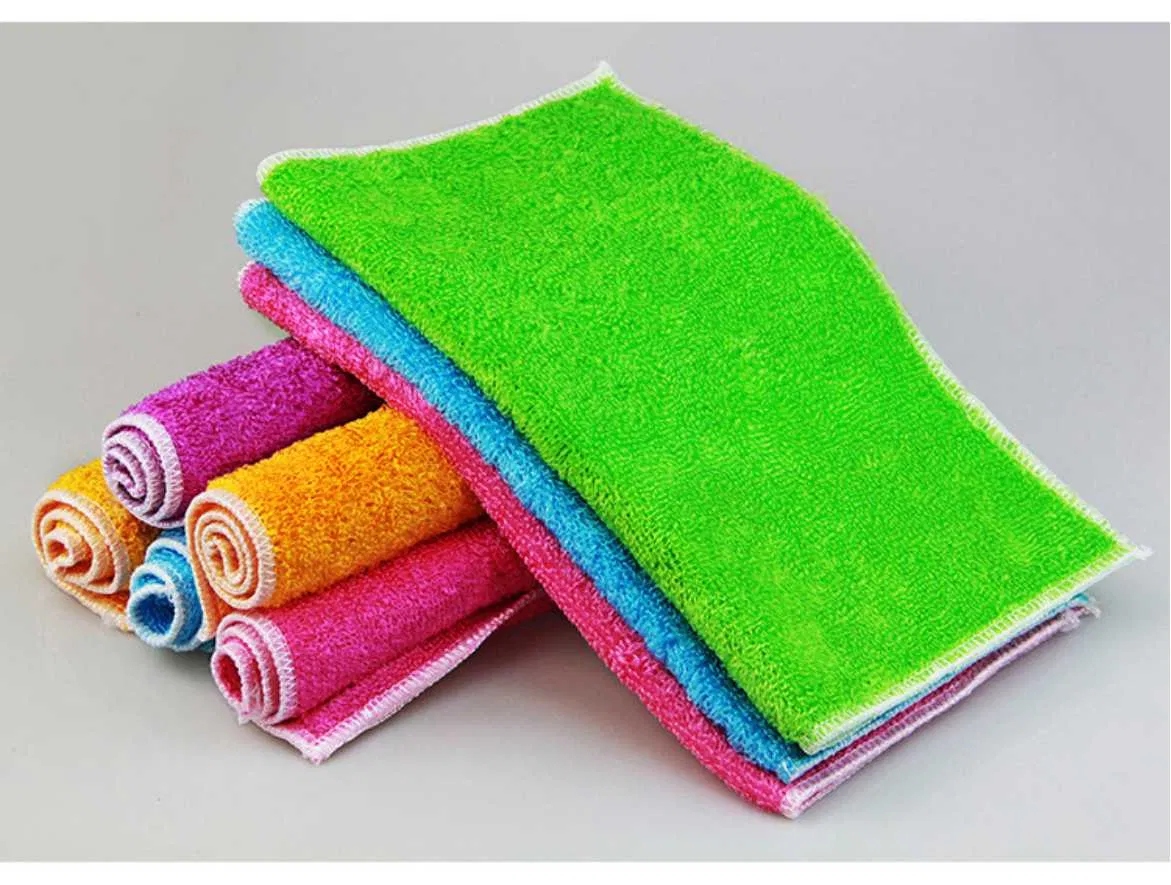 Custom Double Layer Extra Thick Bamboo Fiber Dish Wash Cloth Kitchen Towels