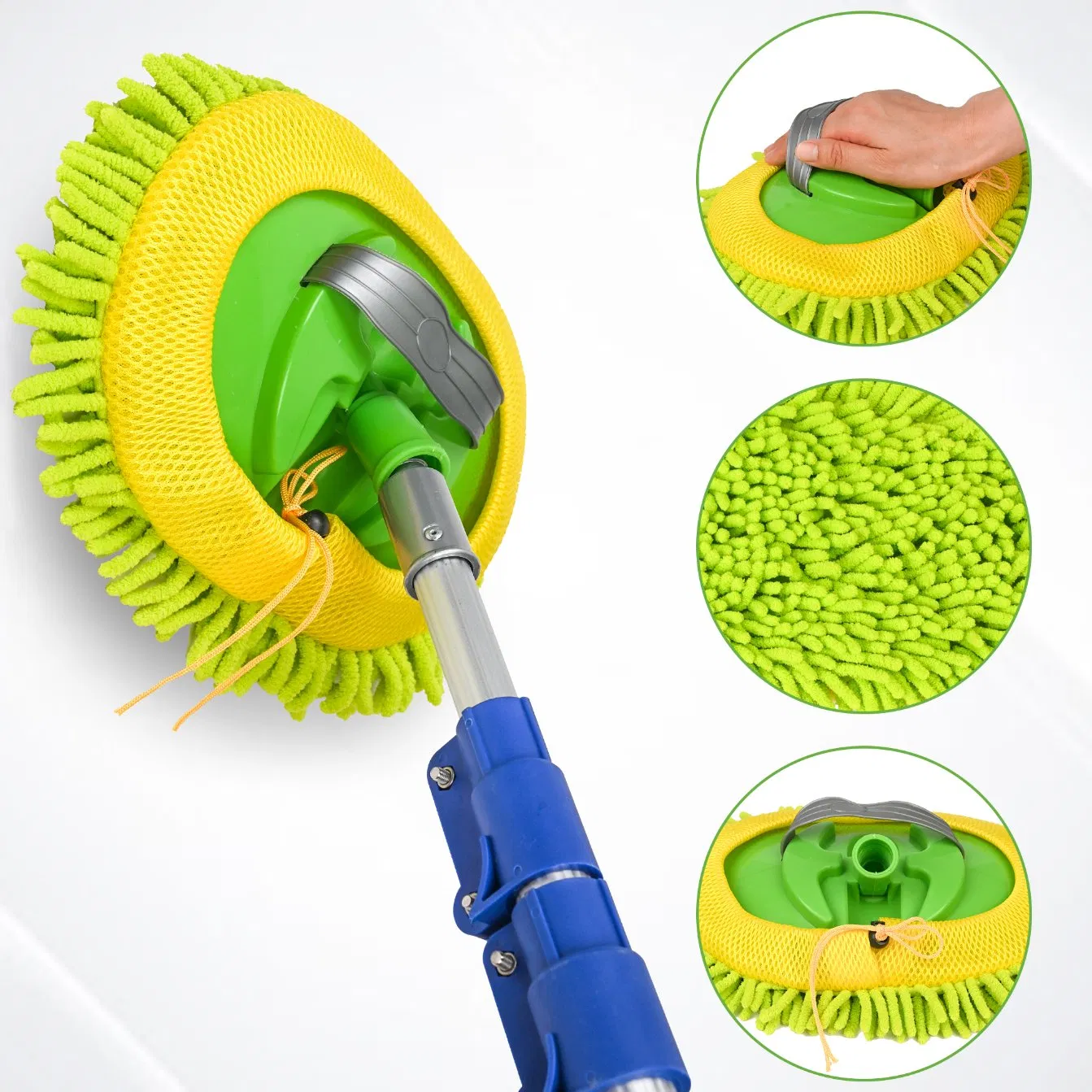 Telescoping Car Wash Pole with Microfiber and Chenille Brush Head
