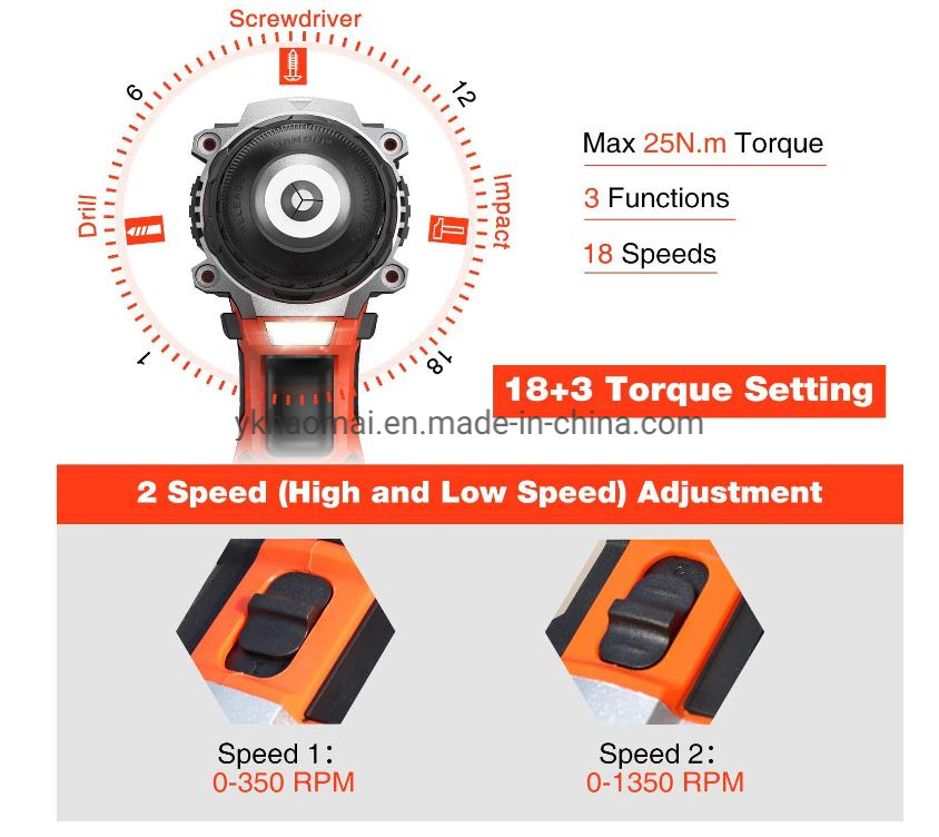 Electric Cordless Drill 12V 14.4V 18V 25nm High Quality Rechargeable Li-ion Battery