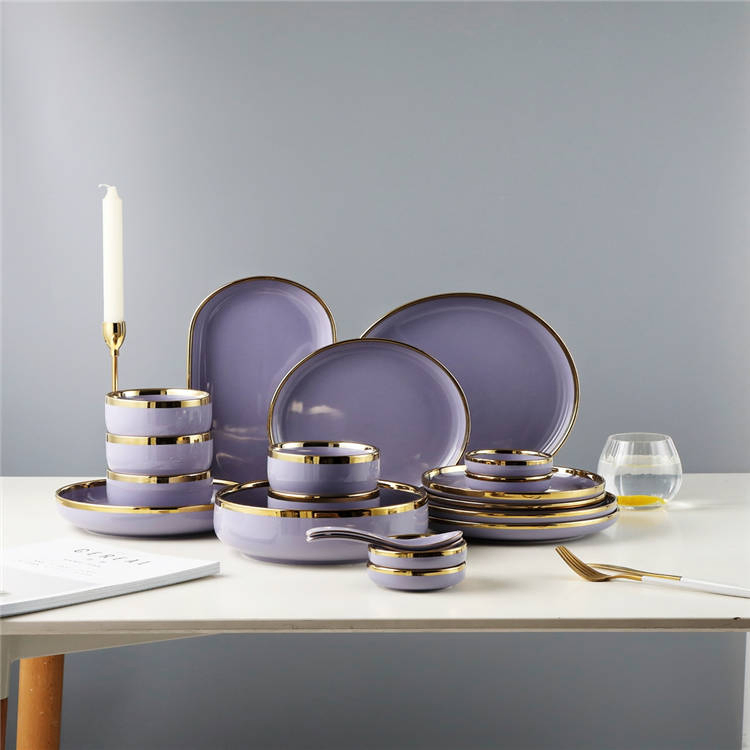 European Purple Color Custom Porcelain Dinner Tableware