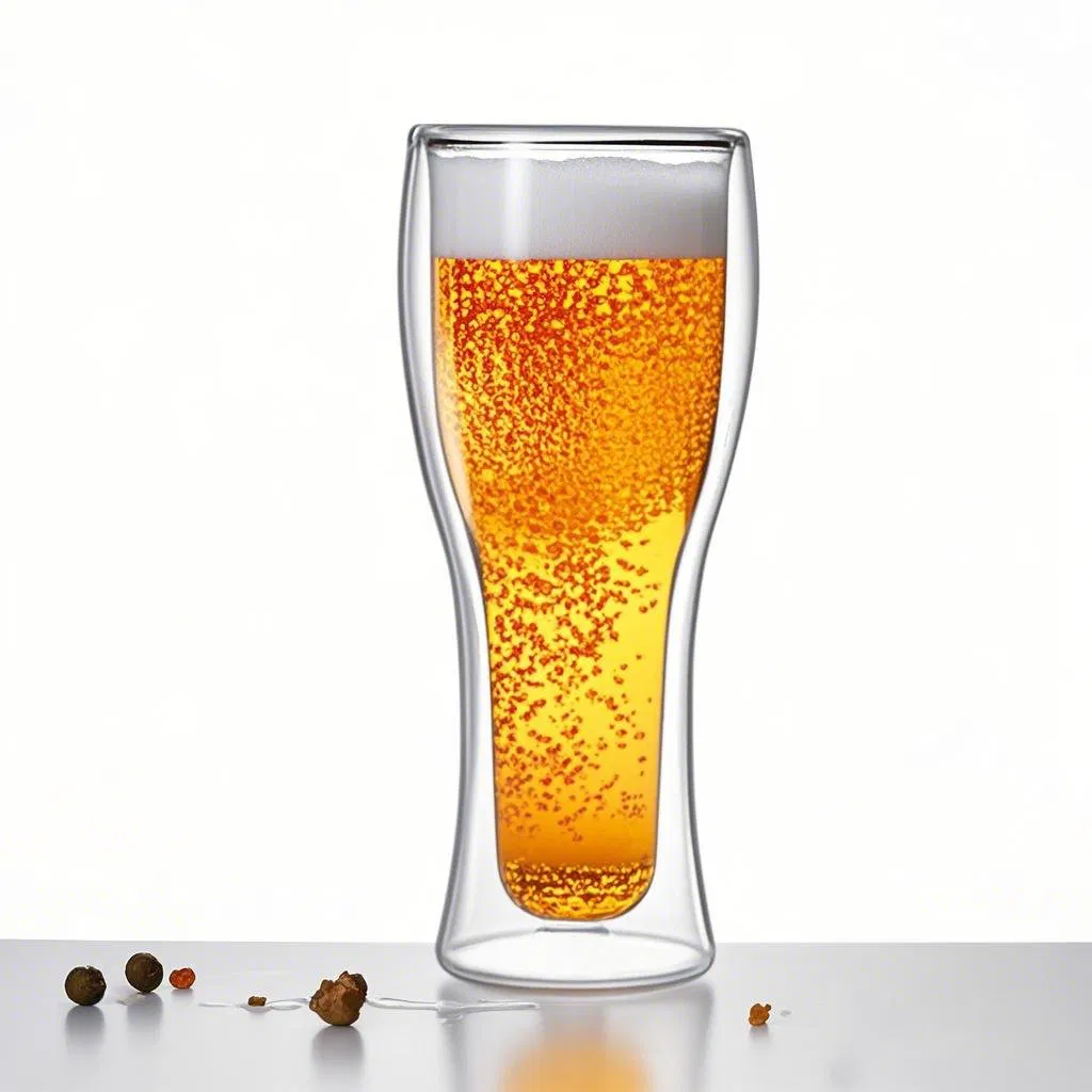 Borosilicate Handmade Tabletop Big Double Wall Beer Glass Handstand Cup Upside Down Beer Cup