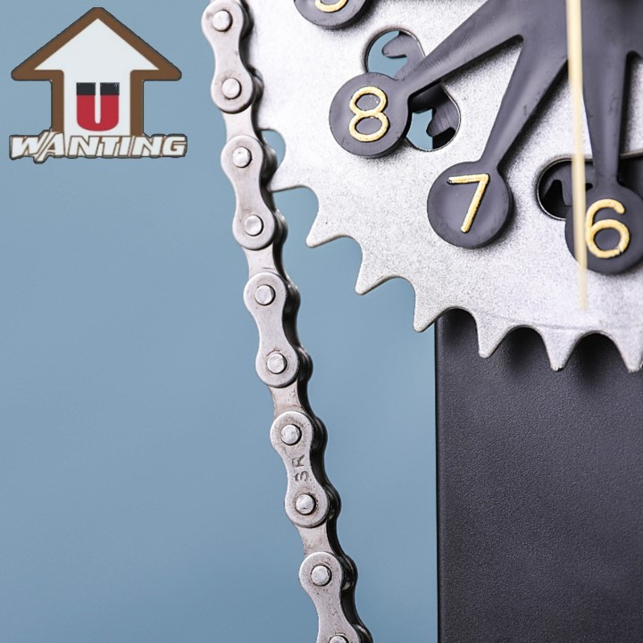 Vintage Chain Gear Rotating Clock Mechanical Wind Art Desktop Home Office Ornament