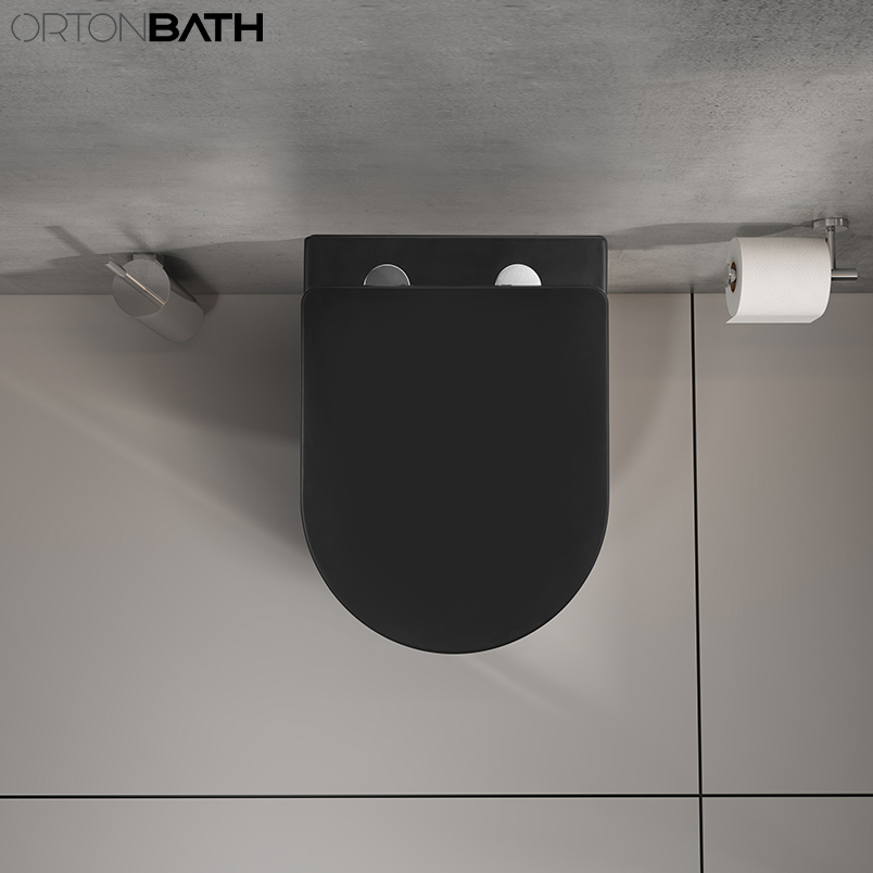Ortonbath Modern Rimless Wall Hung Wc Matt Black Ceramic Toilet with UF Slim Soft Close Seat Ceramica Inodoro Sanitary Ware Wc Wall Mounted Toilet