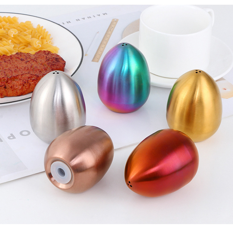 Stainless Steel Egg-Shaped Seasoning Jar Mini Salt Pepper Shaker Metal Spice Bottles