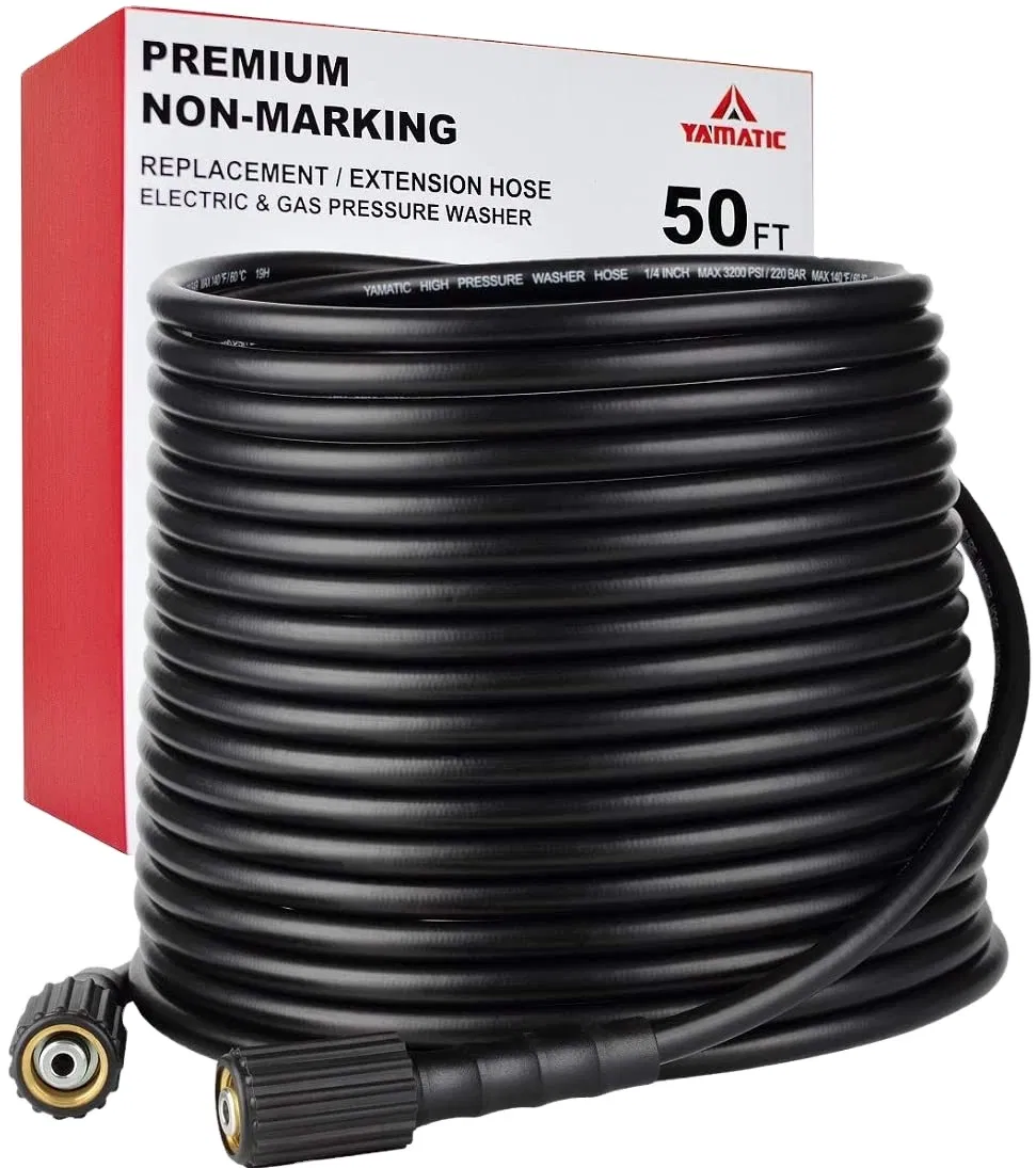Kink Resistant 3200 Psi 1/4" 50 FT High Pressure Washer Hose Replacement with M22-14mm Brass Thread
