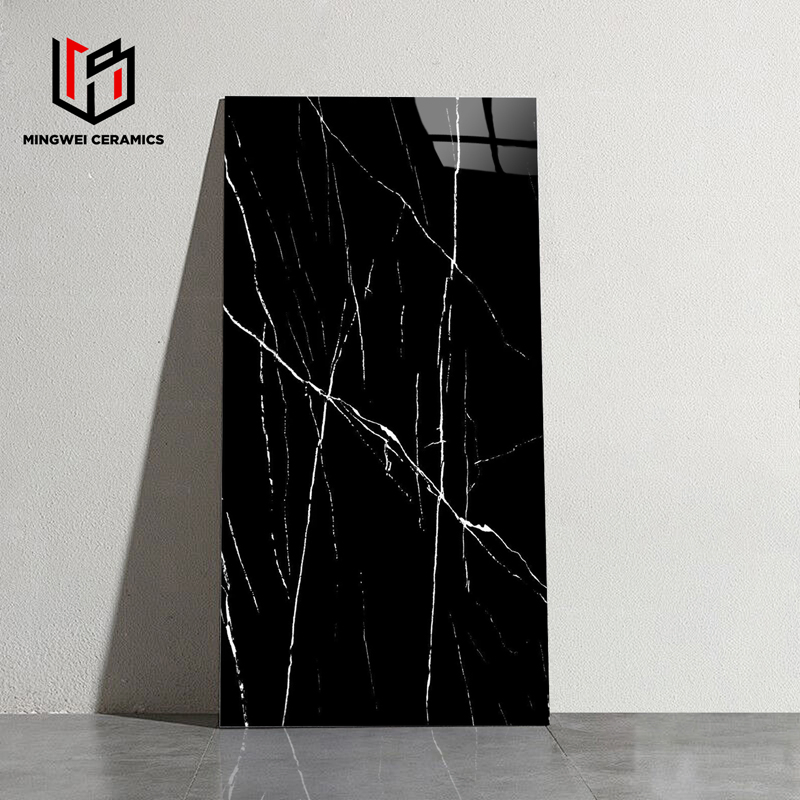 Wholesale Black Luxury Porcelain Glazed Marble Floor Tiles, High Glossy Surface Ceramic Tiles for Bathroom, Kitchen, Living Room, Hotel and Interior Decoration