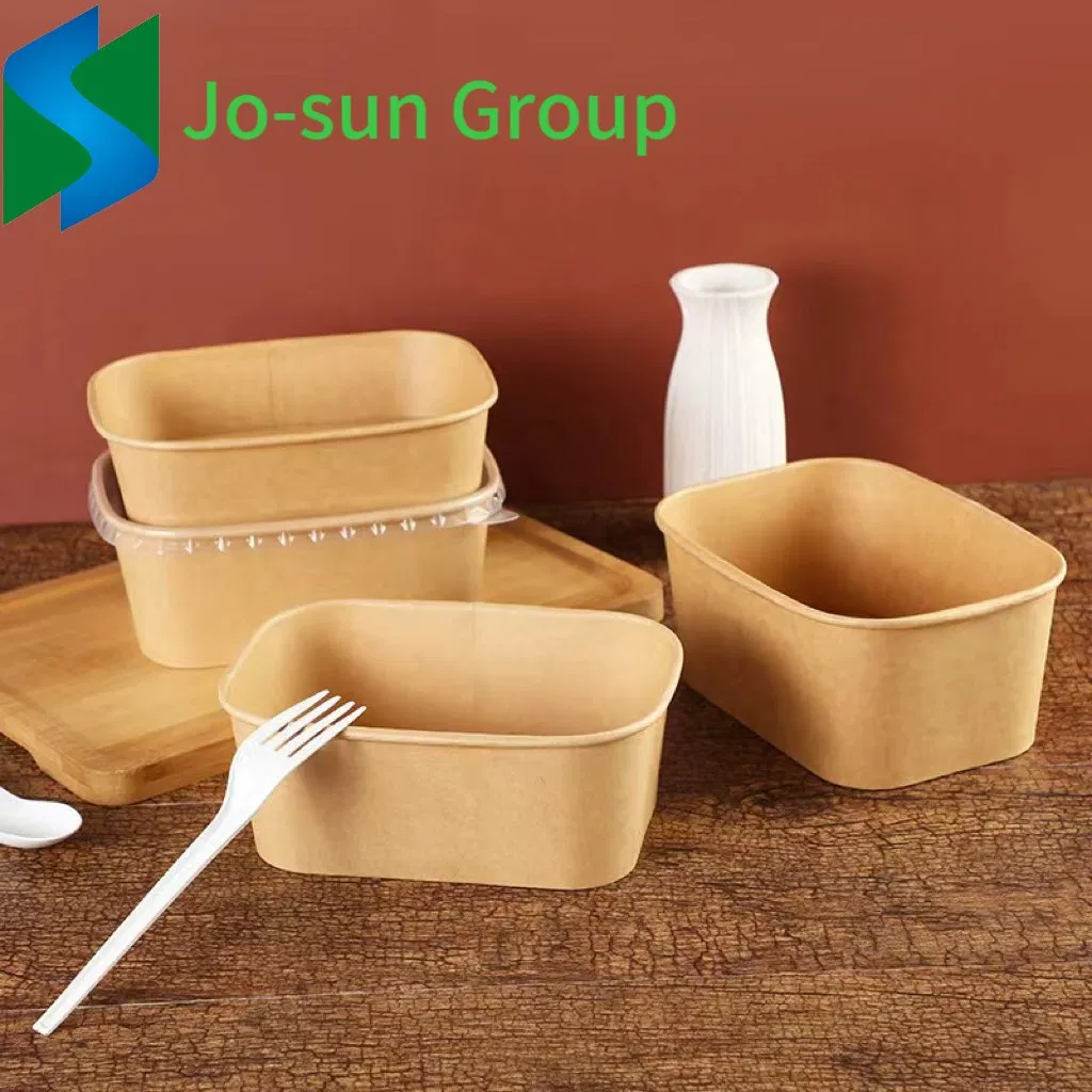 Jo-Sun Disposable Kraft Paper Salad Packaging Tableware Square Paper Salad Bowl with Lid