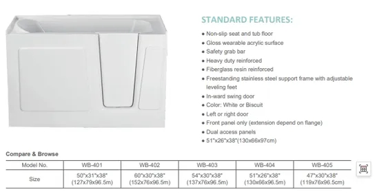Walk-in Tub Disabled Bathtub Outward Swinging Door