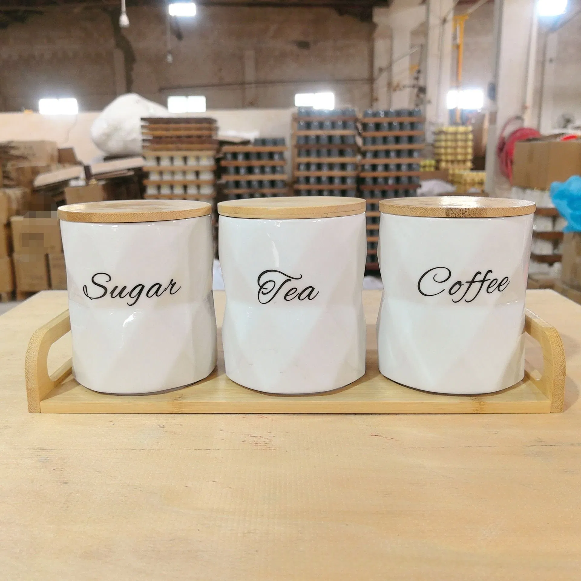 Ceramic Coffee Sugar Tea Storage Jar Kitchen Food Container Jar with Bamboo Lid