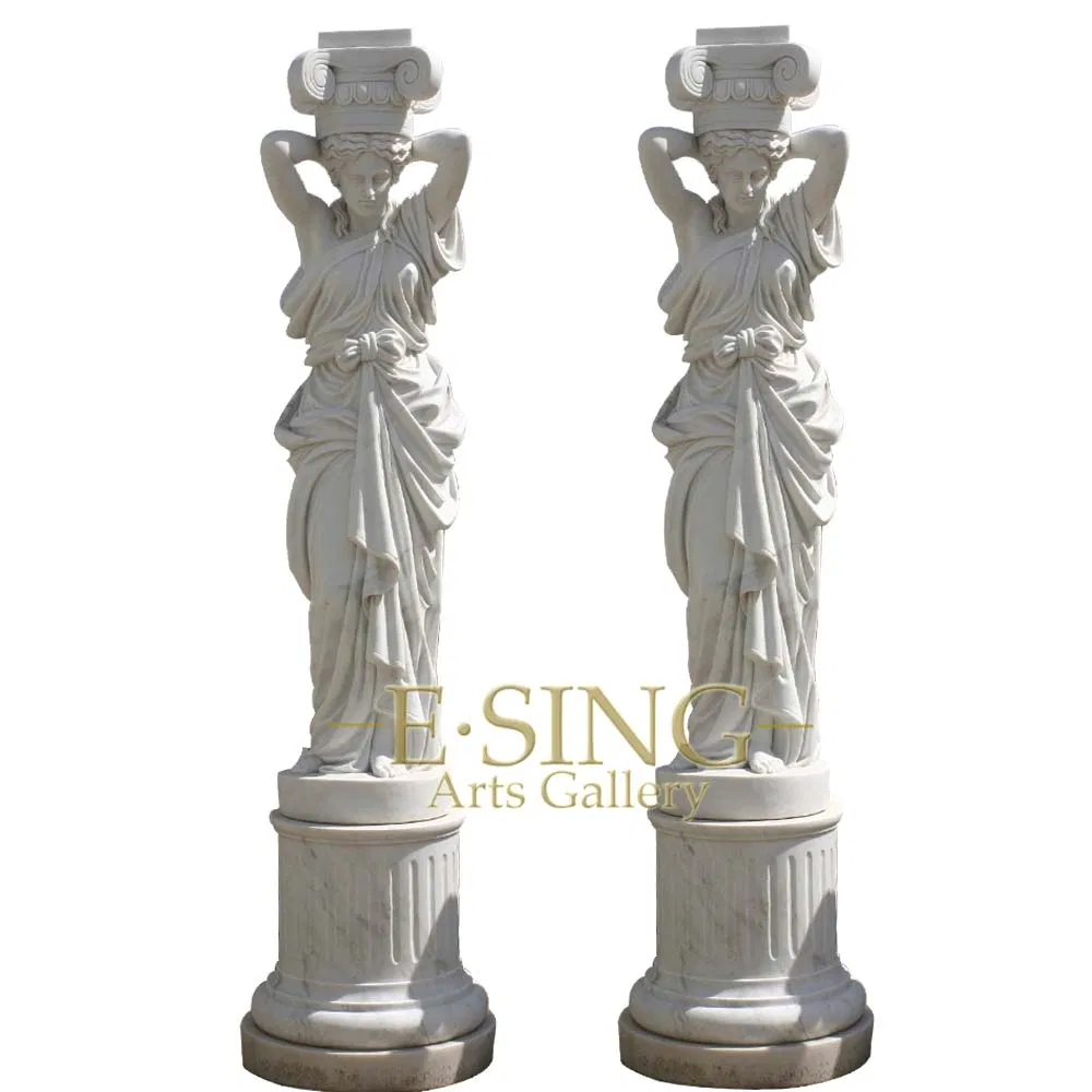 Outdoor Garden Decoration Stone Natural White Marble Statue Column