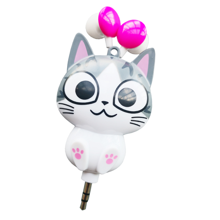 Promotional Cartoon Cute Wired Music Earphones 3.5mm Jack Student Girls Wired Retractable Earbud Headset