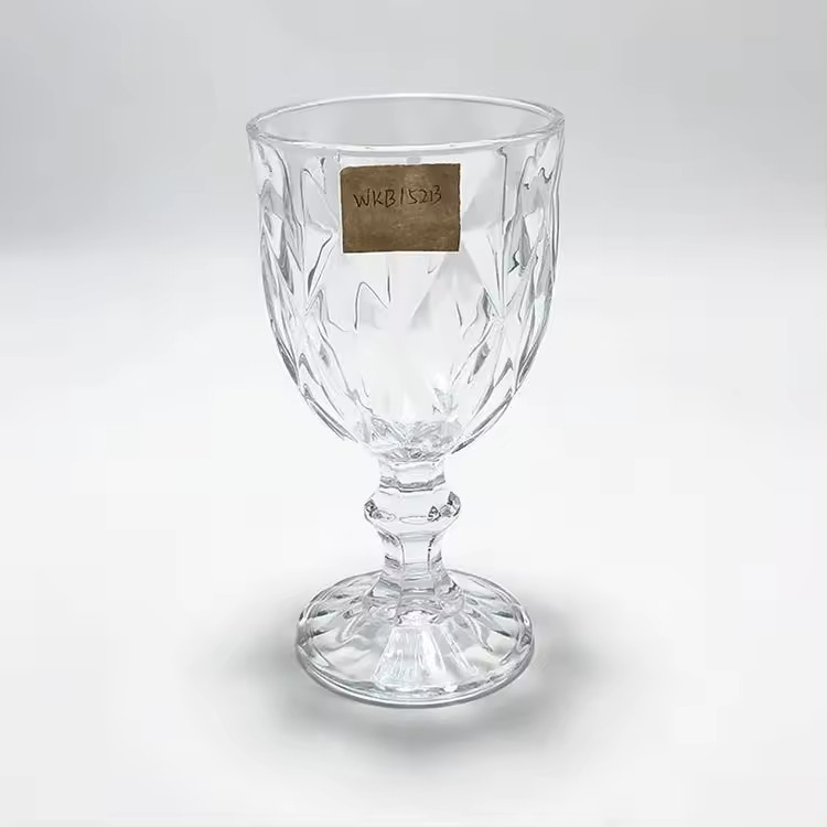 Classic Vintage Single Head Pressed Colored Goblet Wine Glass Juice Water Tumbler Glass Embossed Wine Glass