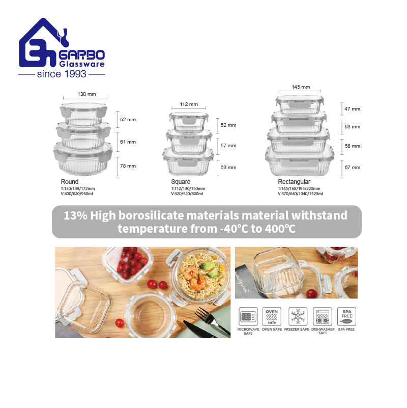 Colorful Decor 5PCS Square Glass Bowl Set Food Container Set Storage Salad Bowl Set