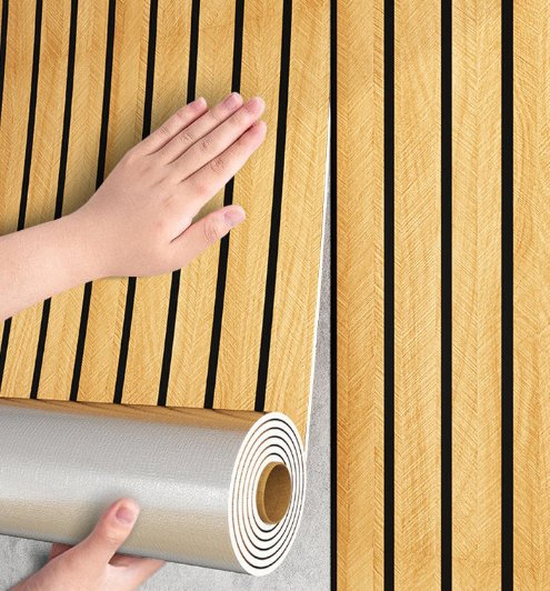 Wood Grain Grille Panel Peel Stick Wall Sticker Grille Decorative Stickers for Living Room TV Decoration