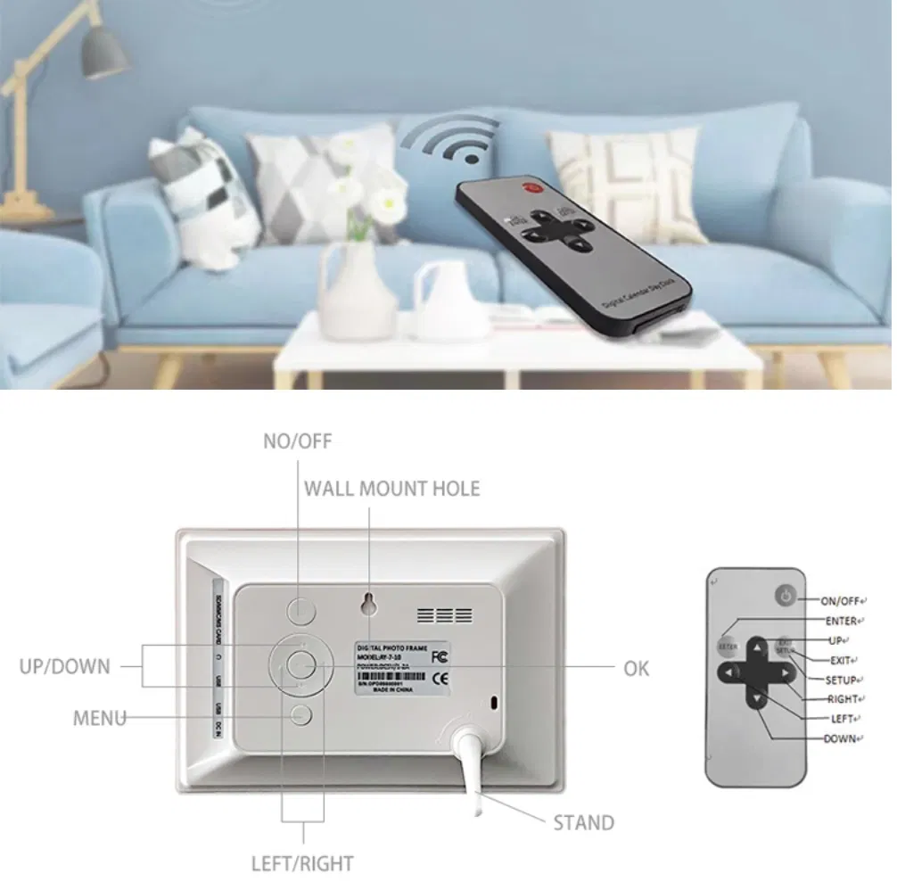 Hot Sales Digital Calendar, Alarm Clock, 7 Inch Display Wall Clock
