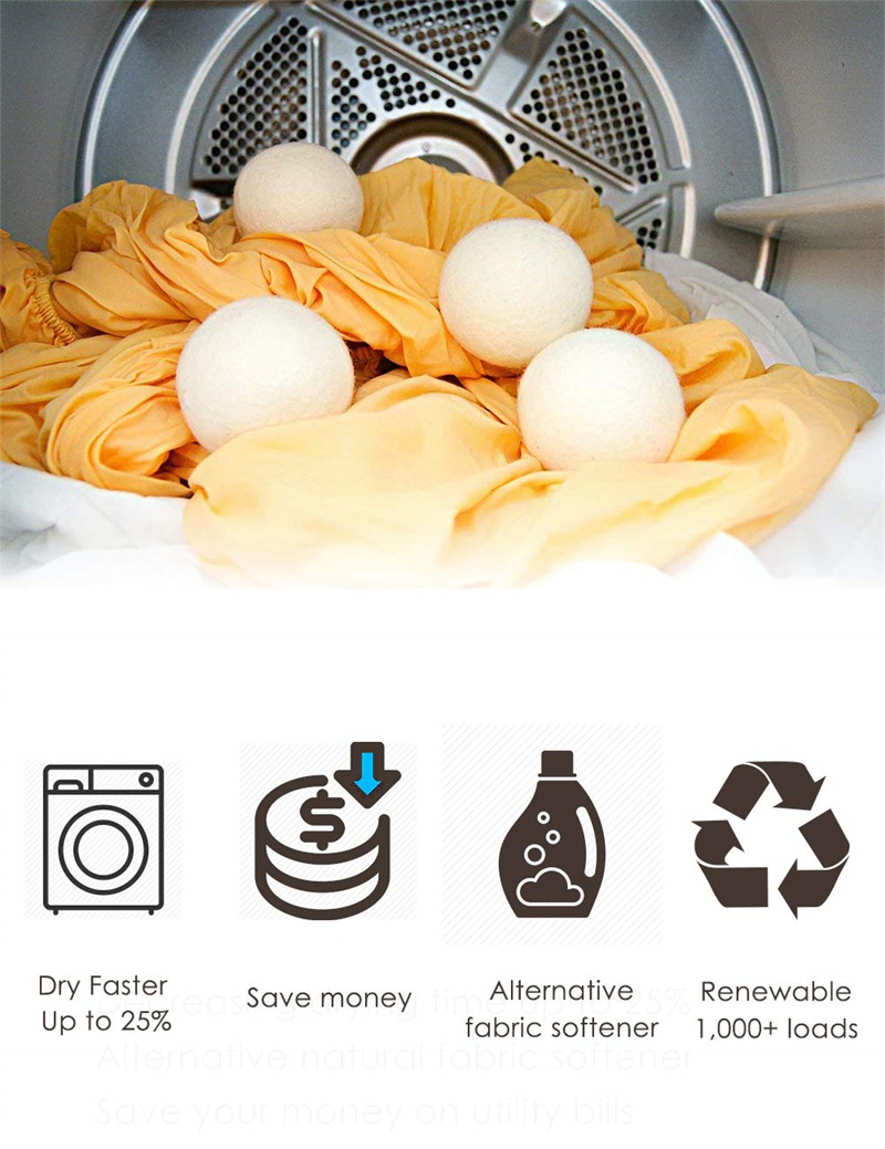 Factory Support OEM Design Custom Logo 6 Pack Eco Friendly Laundry Wool Dryer Balls with Cotton Bag