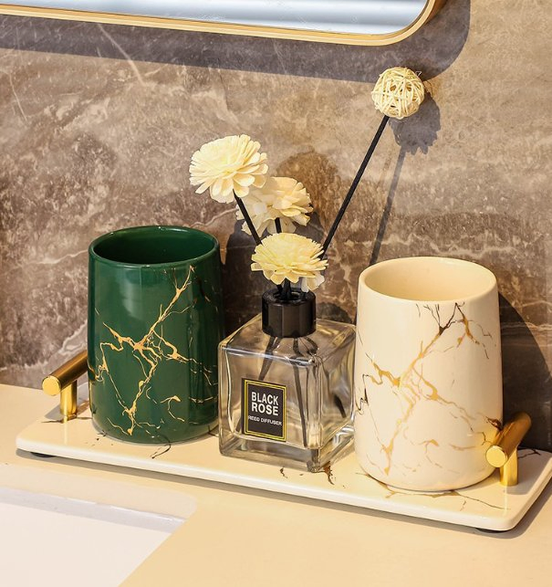 Simple Pattern Single Ceramic Cup Elegant Design Tidy Bathroom Accessories