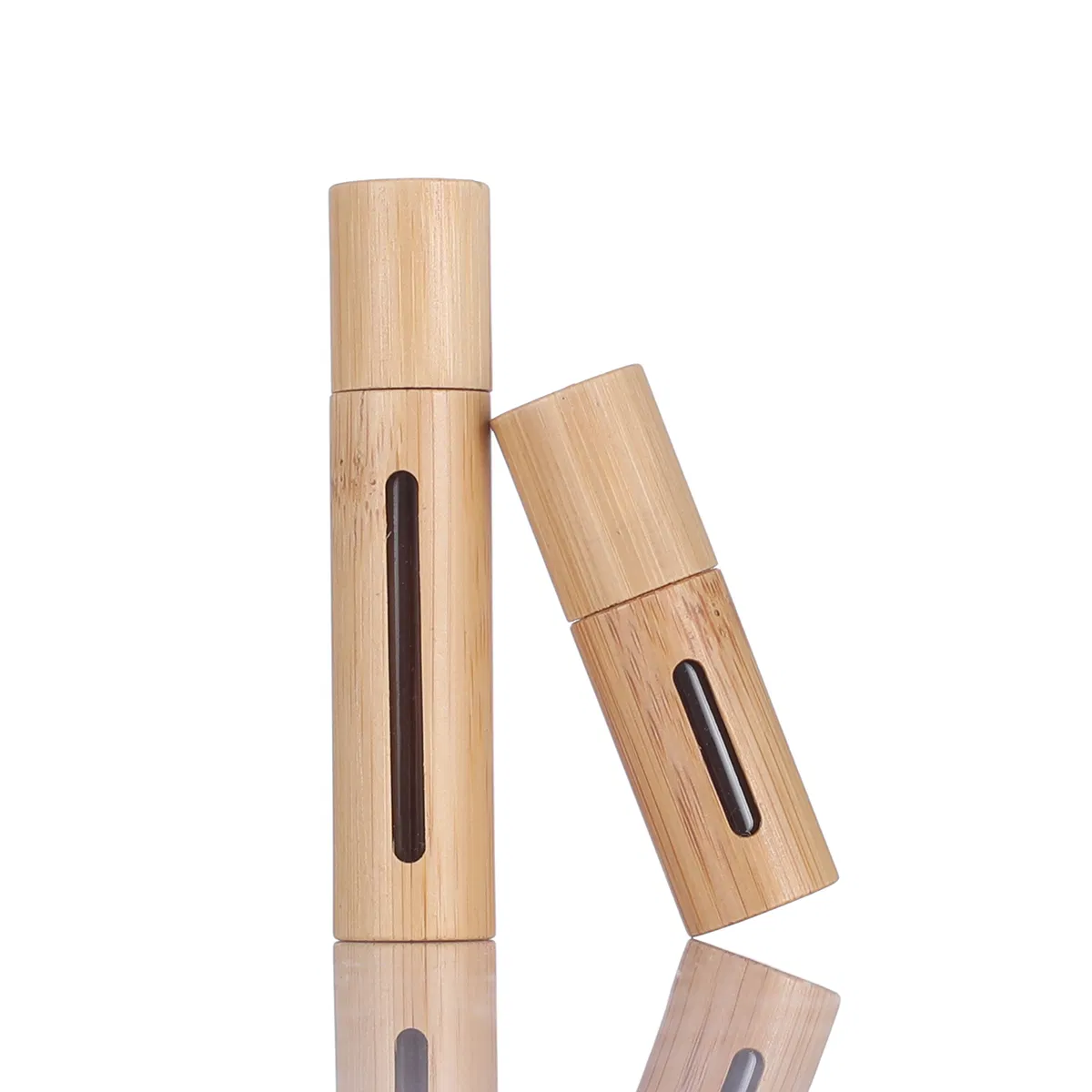 Chinese Factory Amber Glass Cosmetic Packaging Roll on Bottle with Bamboo Cover