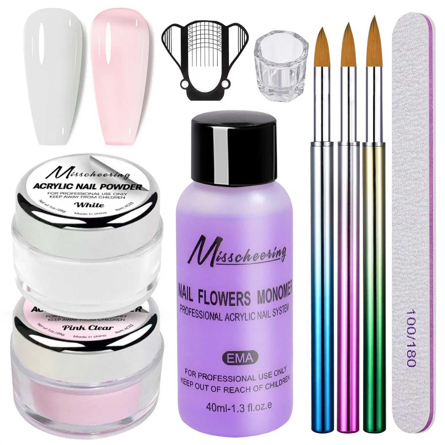 Salon EMA Acrylic Powder Set and Crystal Nail Powder for Nail Decorations or Extensions