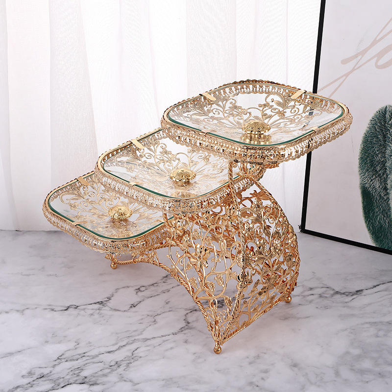 Craftsmanship Carving Fruit Basket 3-Layer Fruit Gold Fruit Basket