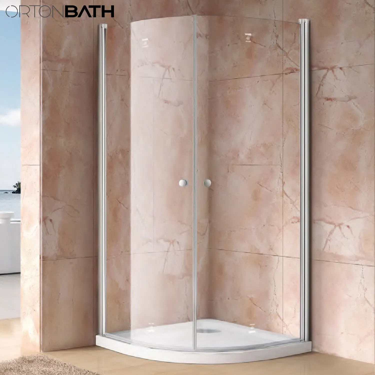 Ortonbath Two Door Arch Corner Quadrant Framed Sliding Door Simple Bathroom Tempered Shower Door Screen Room Cubicle Cabin Glass Shower Enclosure with Tray