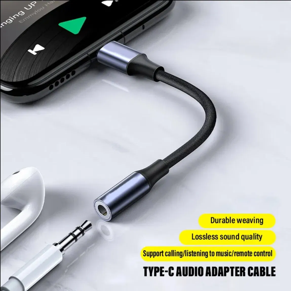 Type-C Earphone Adapter Cable USB-C to 3.5mm Headphone Audio Mobile Converter