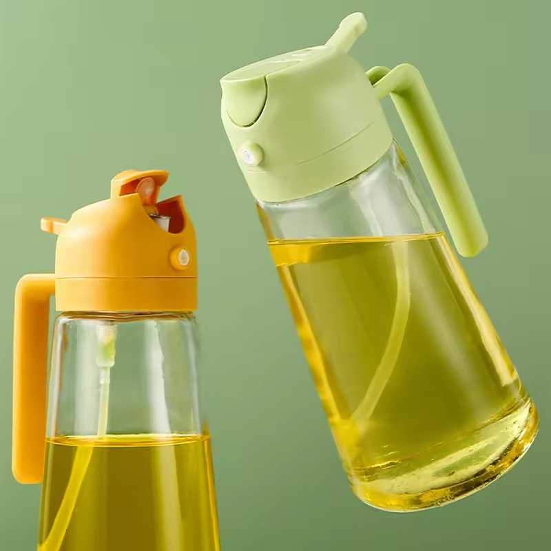 450ml Two-in-One Spray and Pour Dual-Purpose Glass Oil Sprayer Kitchen Oil Bottle Press Spray Without Oil