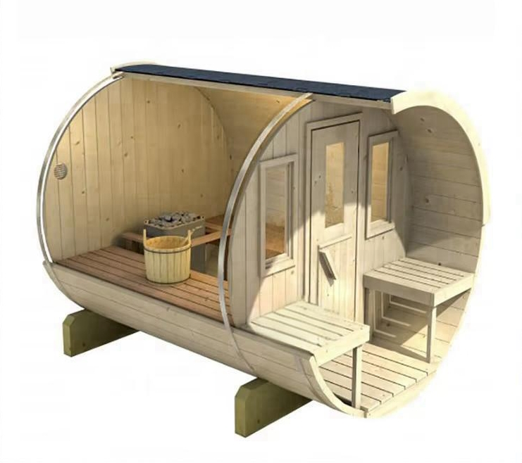 5 Person Luxury Outdoor Sauna Barrel Sauna with Front Porch
