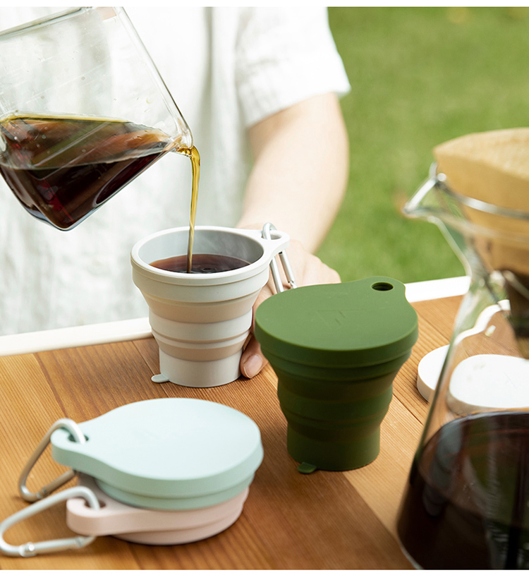 Custom Outdoor Drink Mug Silicone Collapsible Travel Cup Portable Mini Retractable Folding Camping Coffee Cups with Lid
