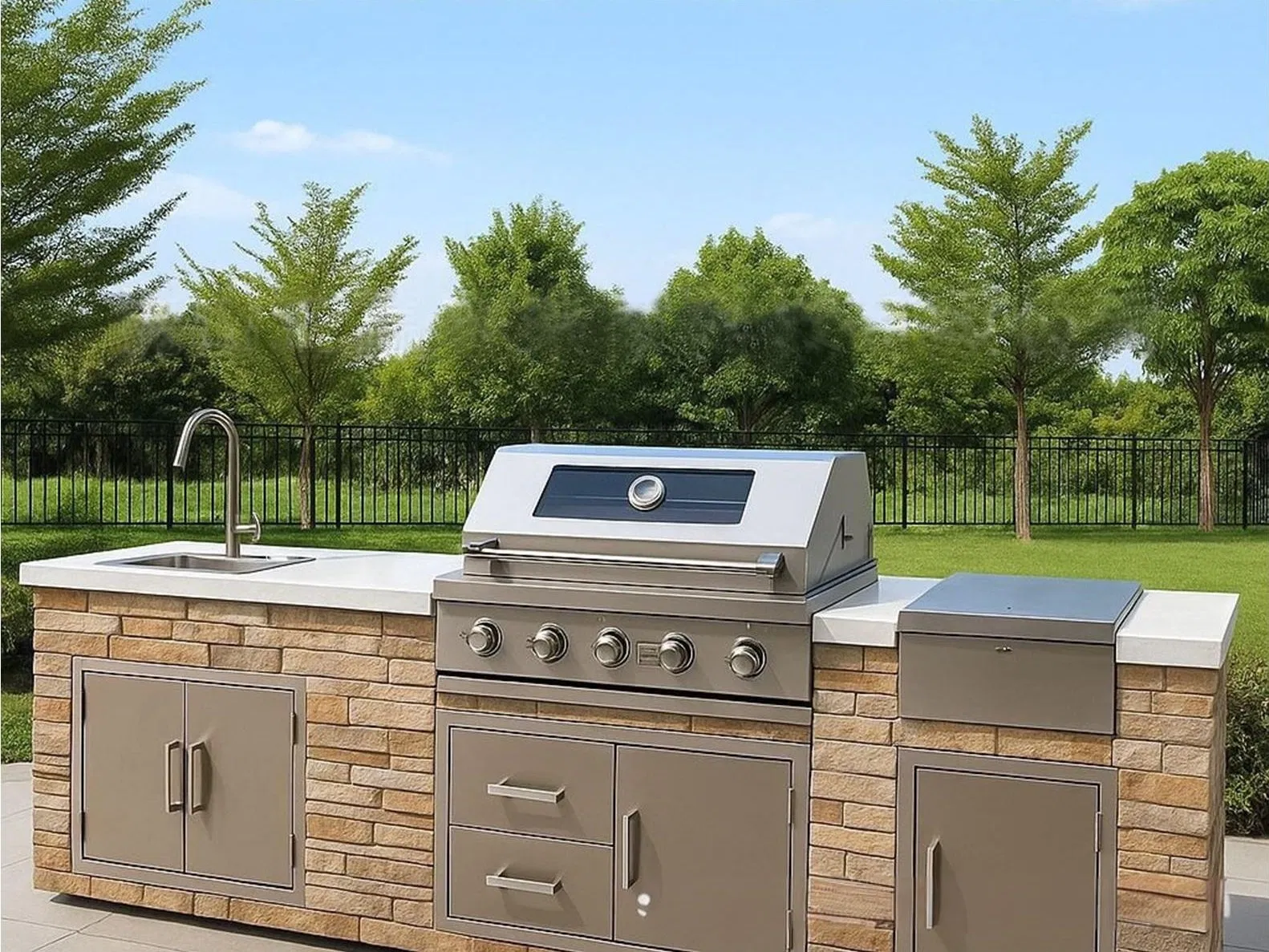 Courtyard Kitchen Outdoor Pizza Oven Gas Grill Kamado Barbeque Refrigerator Sink Modular-Style Conbinations