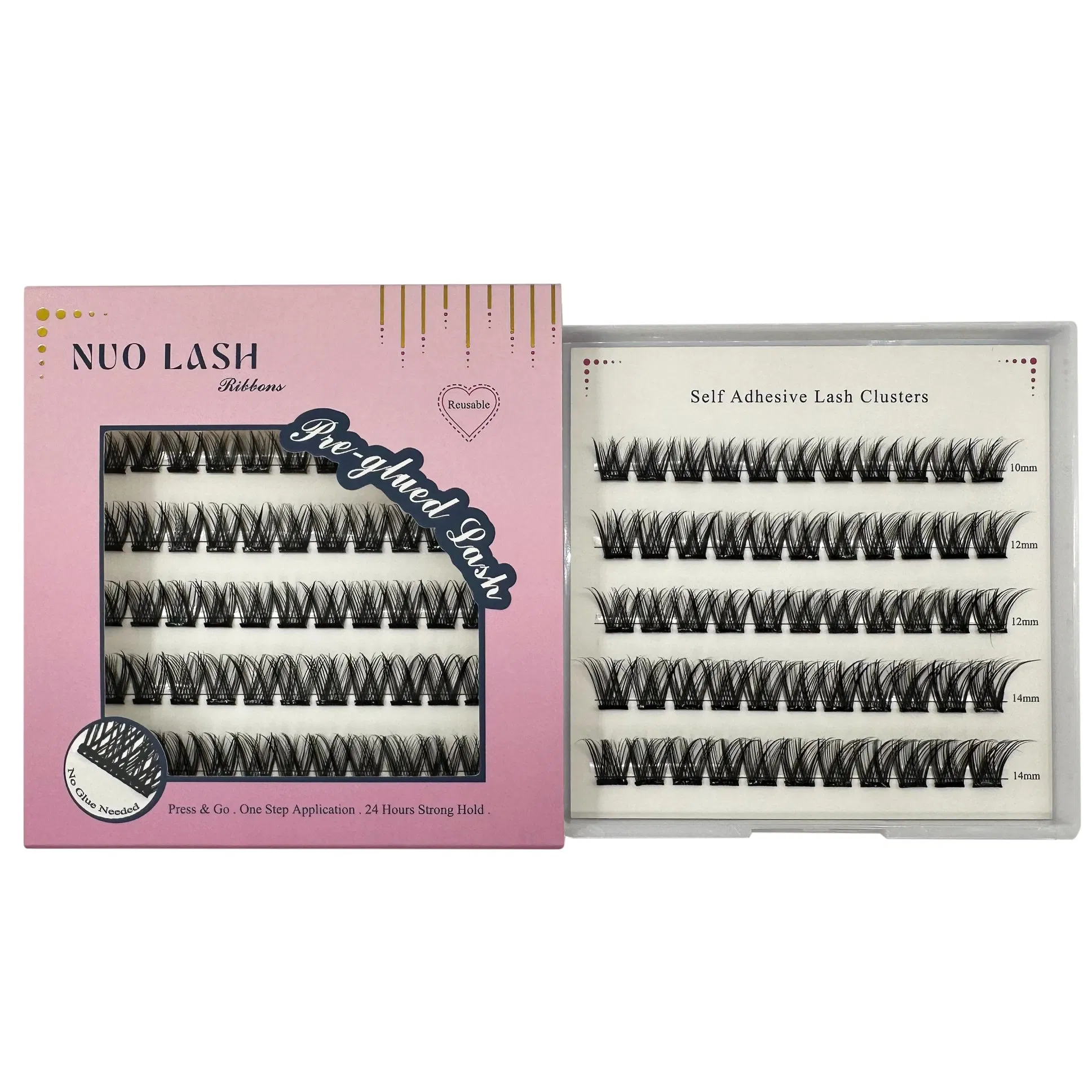 Self Adhesive Pre-Glued Press-on Lashes DIY Cluster Individual Lash Extension Kit, Makeup Lash Bundle Segmented Eyelash Pre-Bond