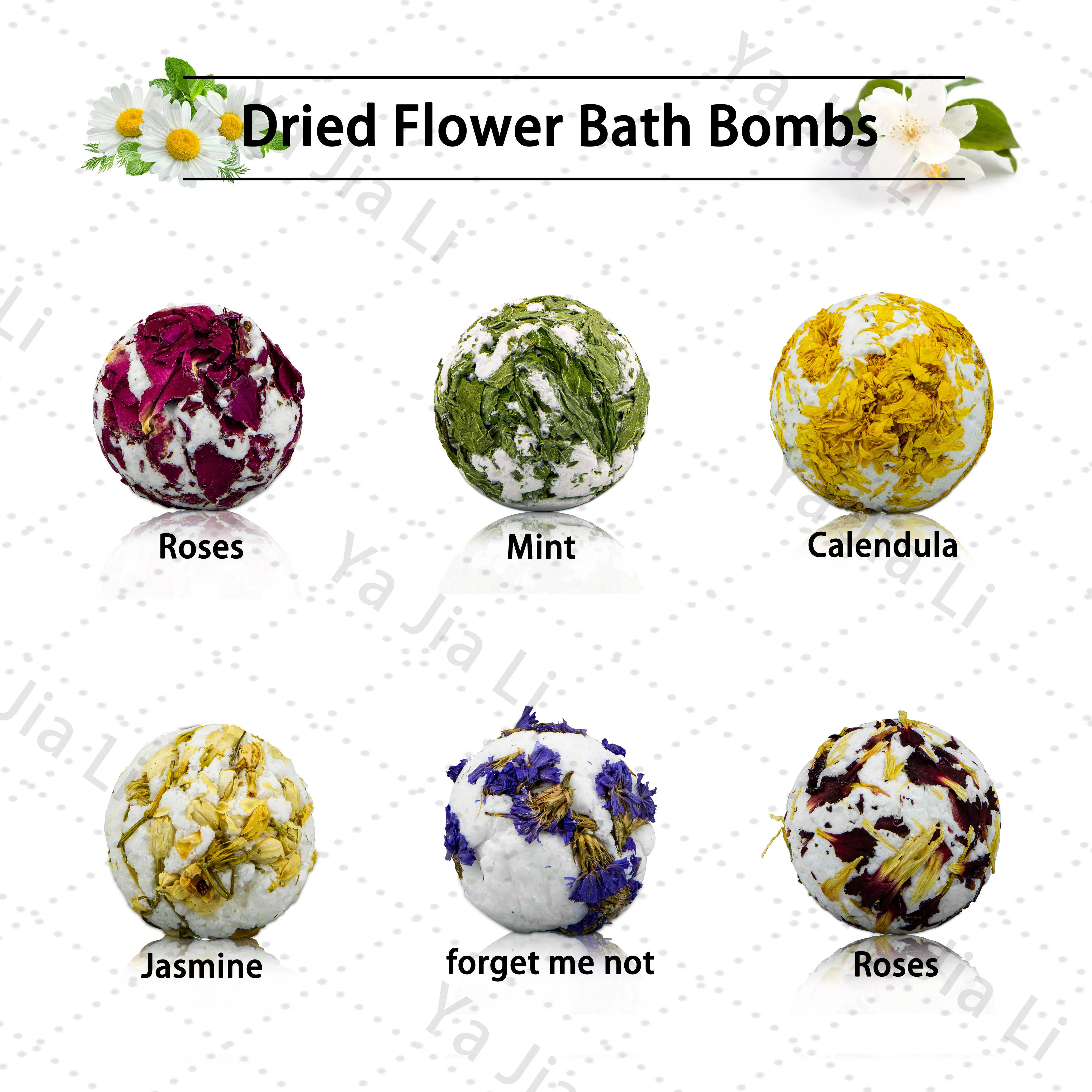 Organic Shea Oil Butter Lavender Rose Mint Bath Bomb with Flowers SPA Relation Moisturizes Skin Dried Flower Bath Bombs