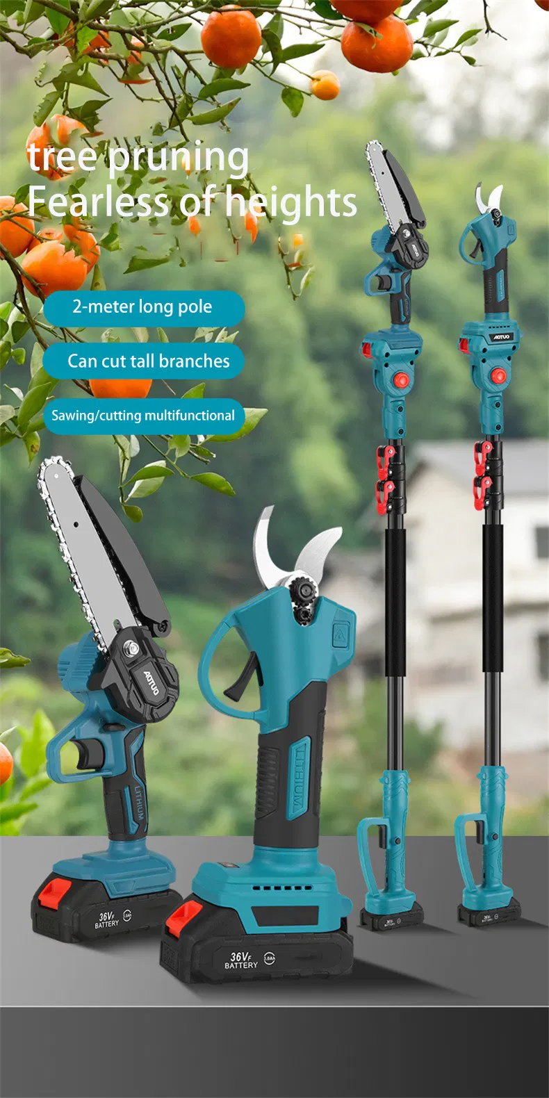 Телескопические высотные электроножницы для обрезки веток