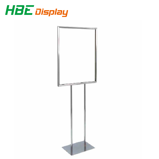 Floor Standing Square Rod Chromed Steel Sign Holder Stand