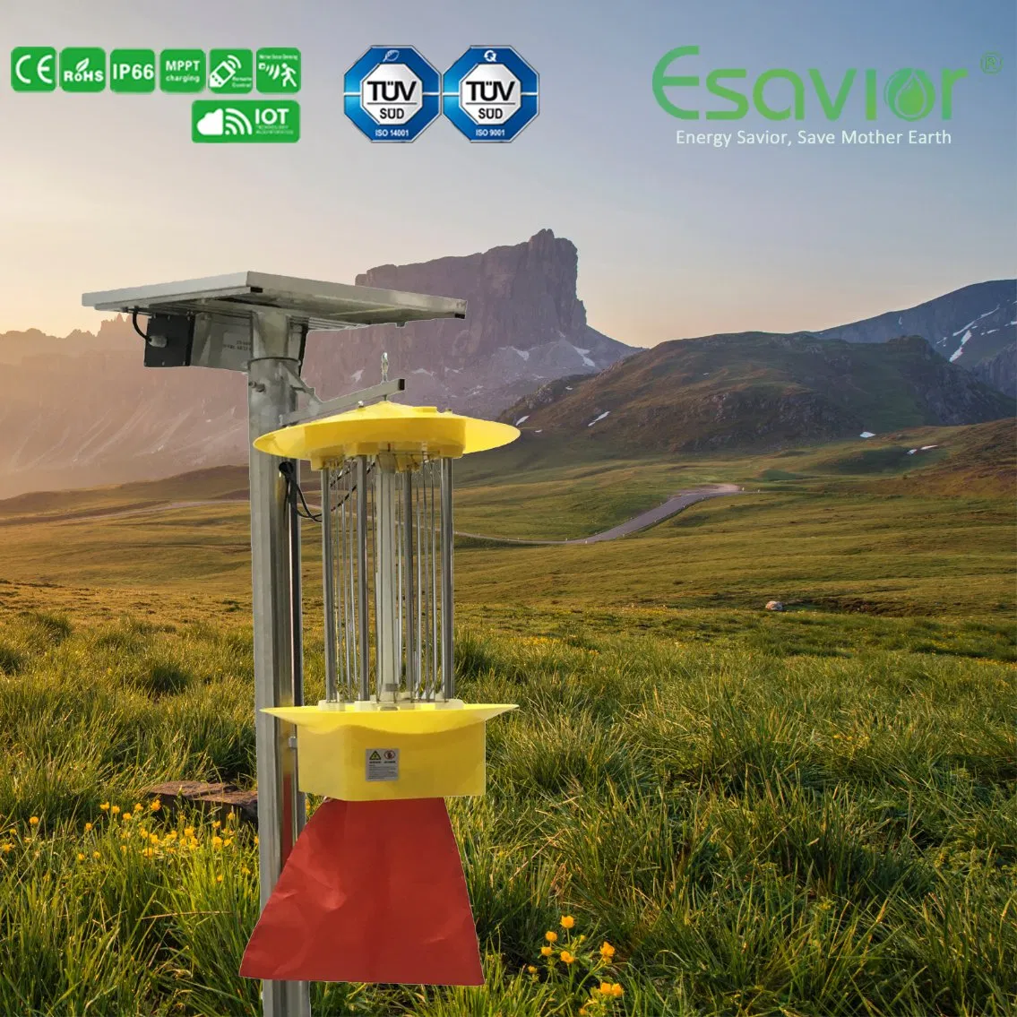 15W LED Solar Agriculture Insect/Fly Killer Lamp Ecofriendly Pesticide Pest Control Lamp for Farm/Orchard/Forest Electric Shock Insecticidal Light