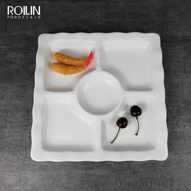 Porcelain Square Divided Dessert Plate