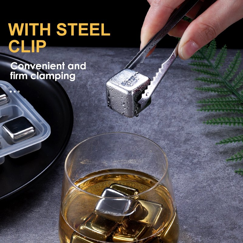 Whisky Wine Cooling Reusable Stainless Steel Ice Cube with Clip