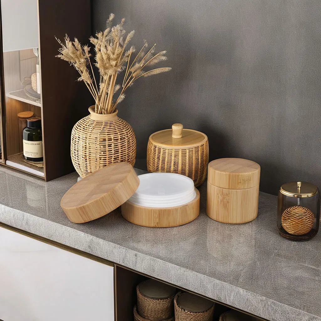 Косметические баночки 17 унций с бамбуковой крышкой