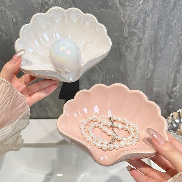 Shell-Shaped Drainage Soap Dish, Ceramic Soap Holder, Soap Drainage Storage Rack