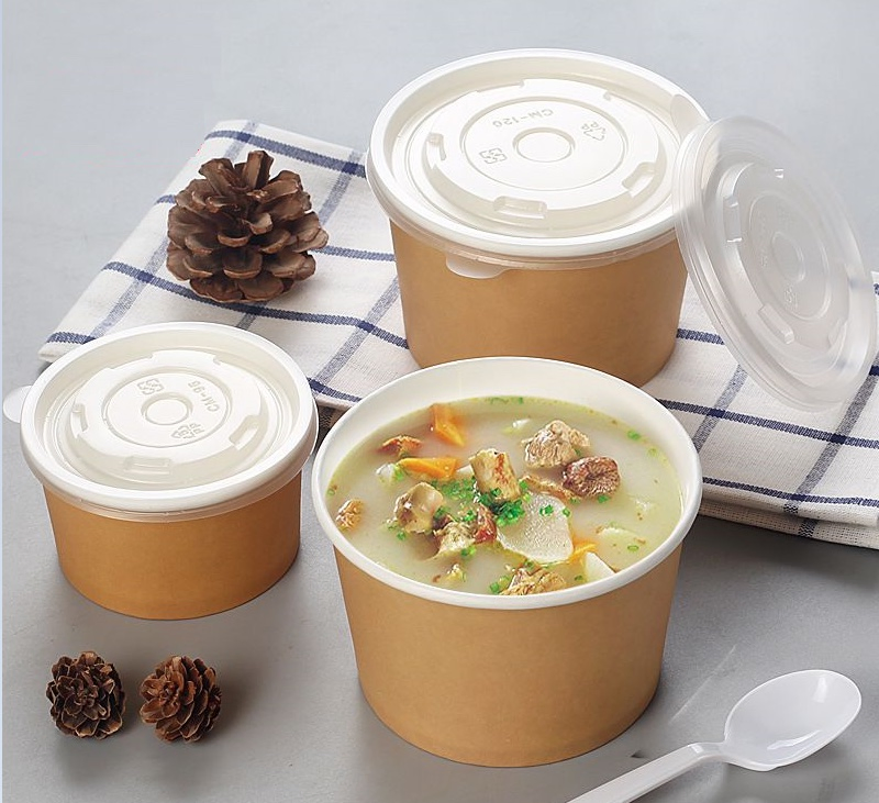 Wholesale Disposable Food Grade White Kraft Paper Noodle Soup Paper Bowl Hot Soup Bowl